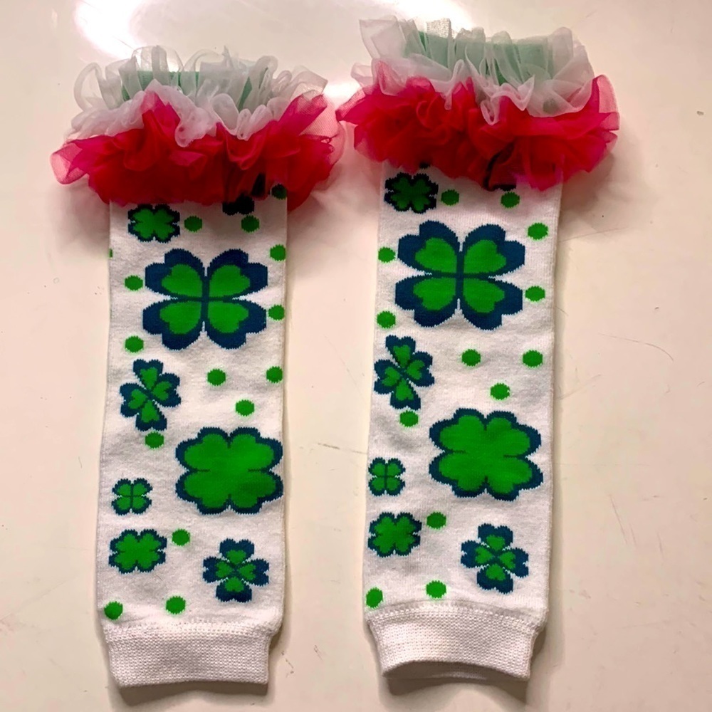Saint Patrick day ruffle four leaf clover leg warmers girls infant 12-18